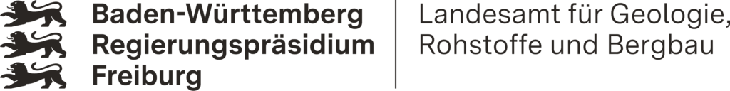 Logo vom Landesamt für Geologie, Rohstoffe und Bergbau des Regierungspräsidium Freiburg, Baden-Württemberg in schwarz mit 3 schwarzen Löwen.