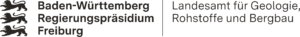 Logo vom Landesamt für Geologie, Rohstoffe und Bergbau des Regierungspräsidium Freiburg, Baden-Württemberg in schwarz mit 3 schwarzen Löwen.